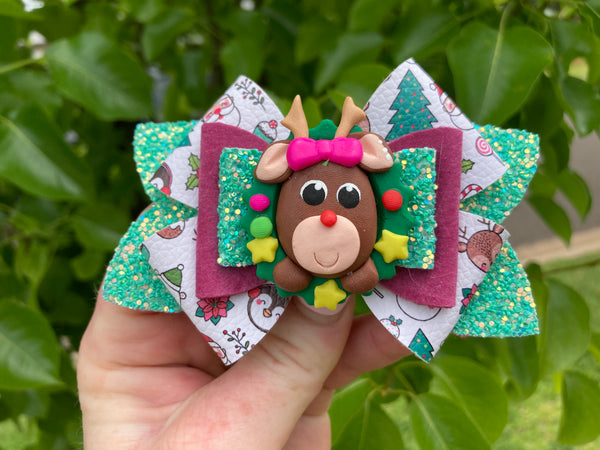 Reindeer wreath hair bow
