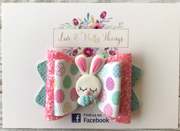 Easter Bunny & Teal Egg Hair Bow