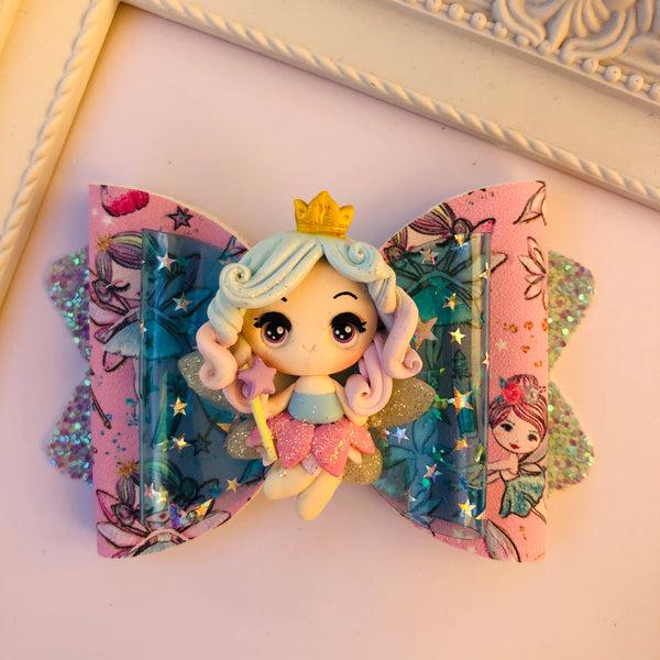 Fairy Princes Hair Bow- Blue sparkle