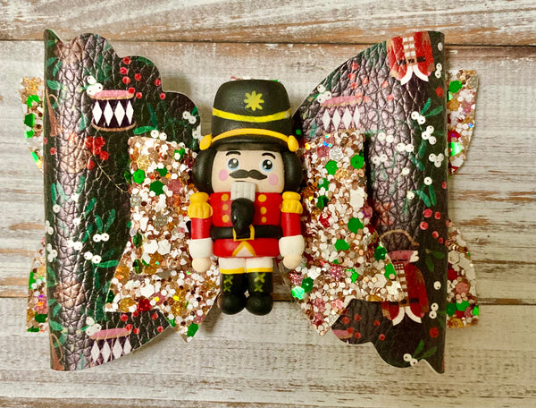 Nutcracker glitter hair bow