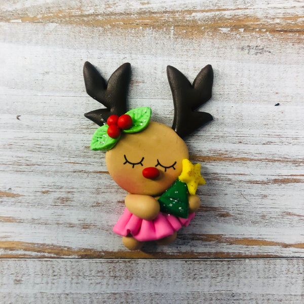 Cute Reindeer & Christmas Tree Clay Embellishment
