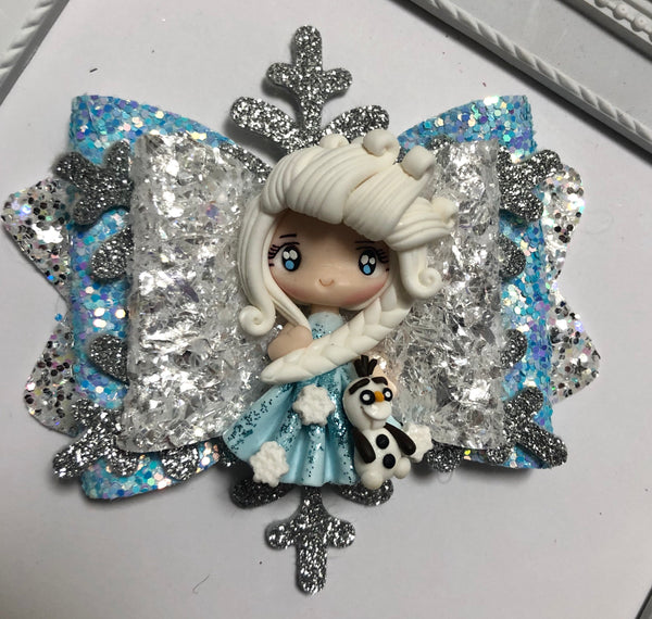 Elsa & Olaf Icicle silver Hair Bow