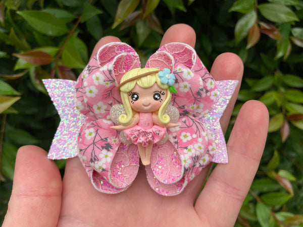 Pink posey fairy Hair Bow