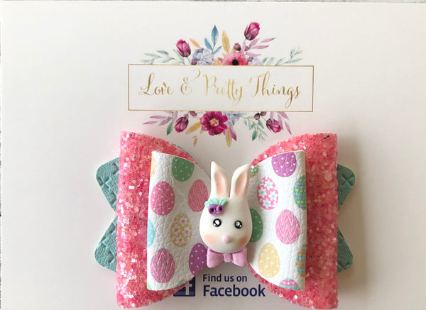 Easter Bunny Pink Bow Hair Bow