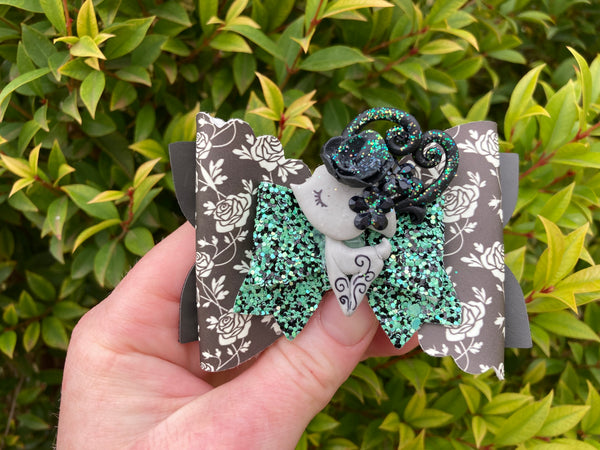 Halloween deer Hair Bow- rose fabric glow in the dark