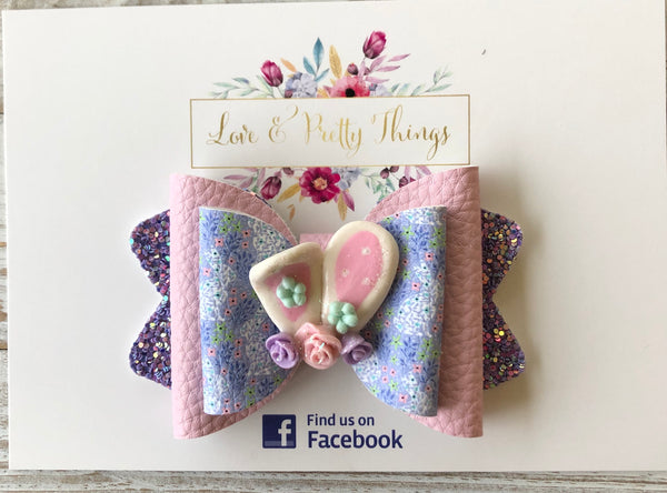 Easter Bunny Flower Meadow Ears Hair Bow