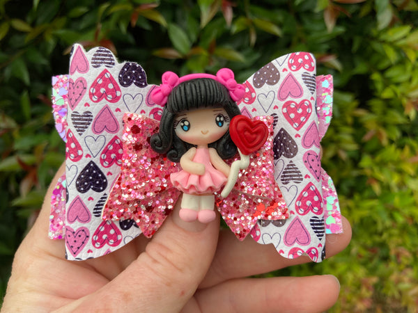 Red Love heart balloon Darling Hair Bow