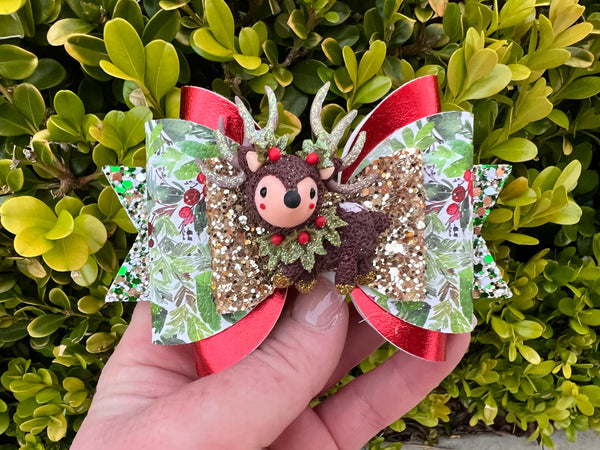 Deluxe glitter reindeer hair bow
