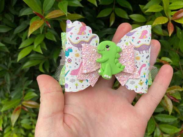Sweet green Dino tulle Hair Bow
