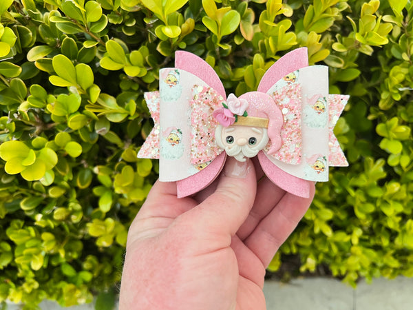 Pink velvet santa hair bow