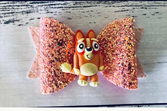 Red dog glitter Hair Bow