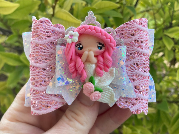 Pink mermaid Hair Bow