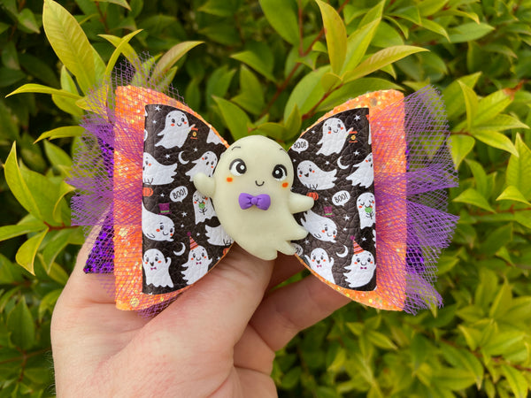 Boo 👻 Hair Bow- glow in the dark ghost clay